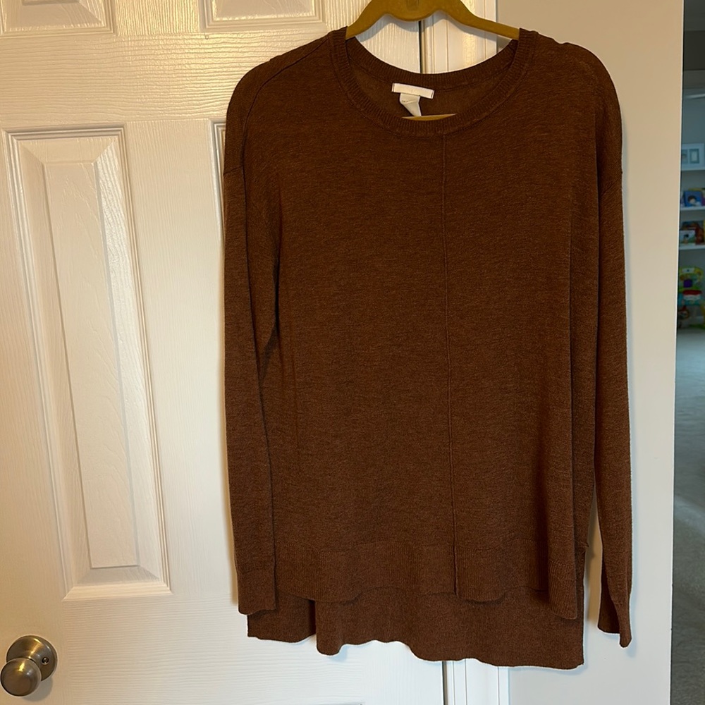 H&M Warm Chocolate Brown Lightweight Crew Neck Knit Sweater Size S